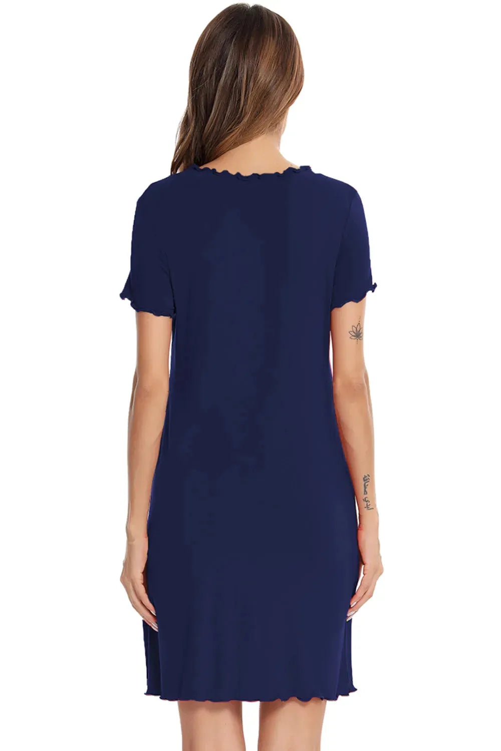 Round Neck Short Sleeve Lounge Dress Sleep Dresses - Tophatter Daily Deals