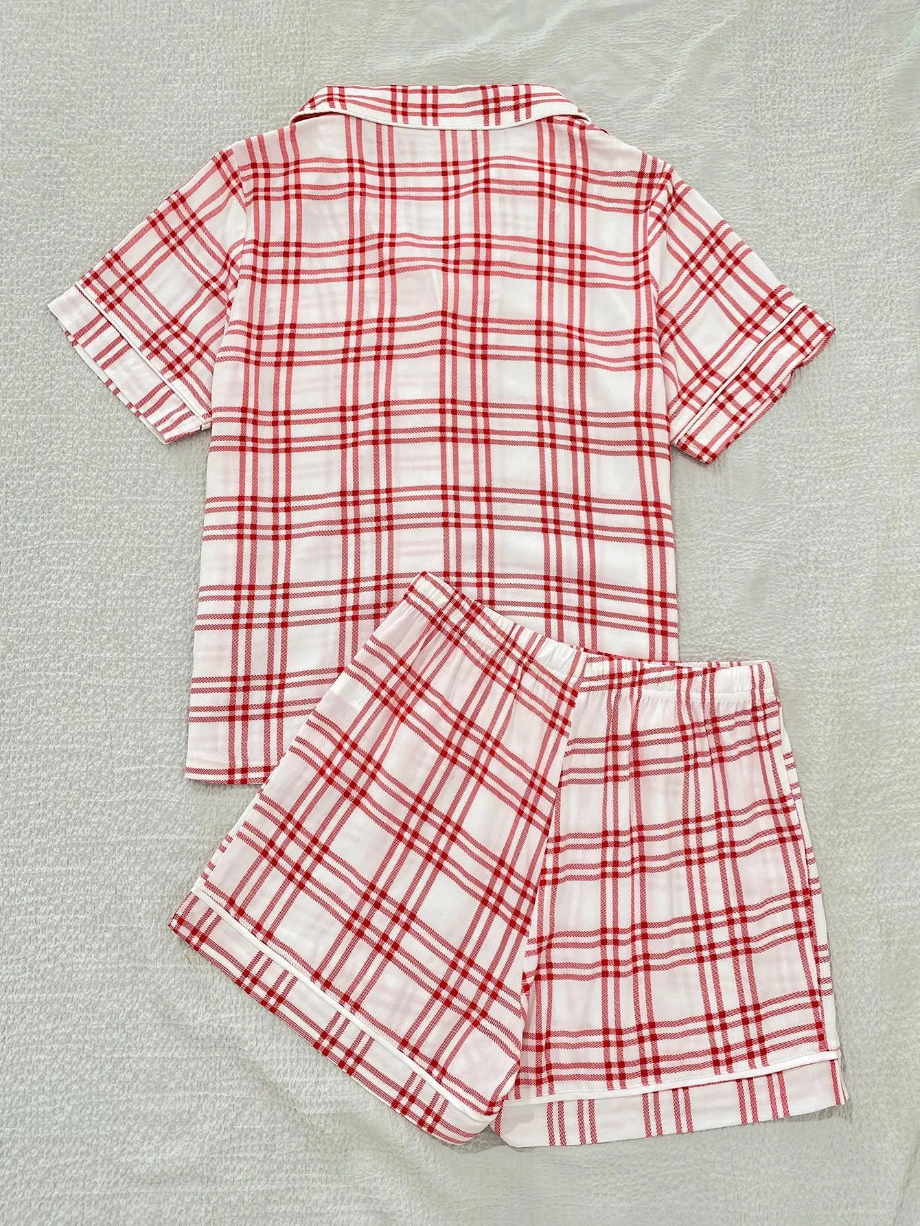 Plaid Lapel Collar Shirt and Shorts Lounge Set Loungewear Sets - Tophatter Daily Deals