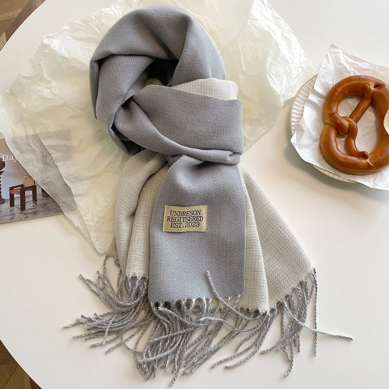 Warm Women Scarf - Reversible Fringed Cashmere Winter Light gray - Tophatter Daily Deals