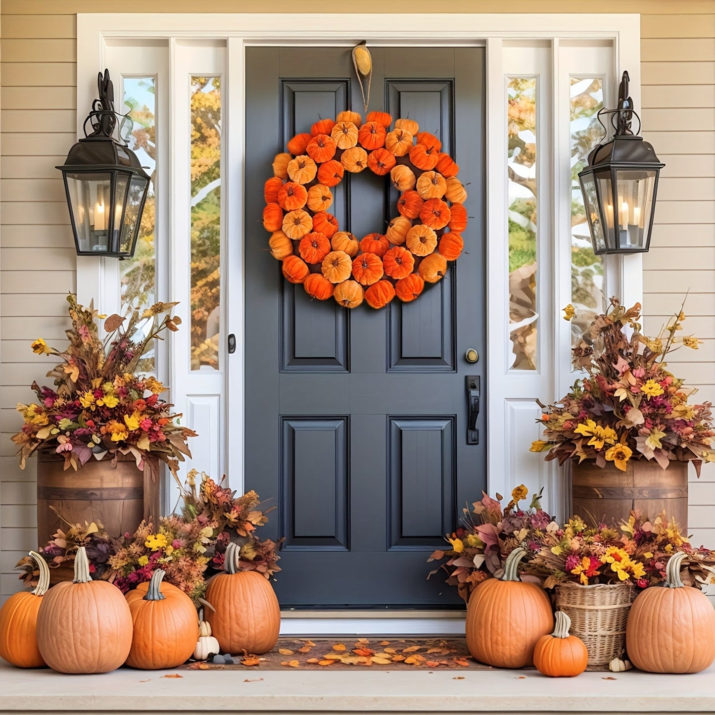 Faux Velvet Pumpkin Wreath Wall Hanging Occasions > Christmas > Christmas Wreaths & Garlands - Tophatter Daily Deals