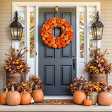 Faux Velvet Pumpkin Wreath Wall Hanging Occasions > Christmas > Christmas Wreaths & Garlands - Tophatter Daily Deals
