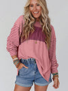 Round Neck Striped Long Sleeve Slit T-Shirt Moonlit Mauve 2XL Women's T-Shirts - Tophatter Daily Deals