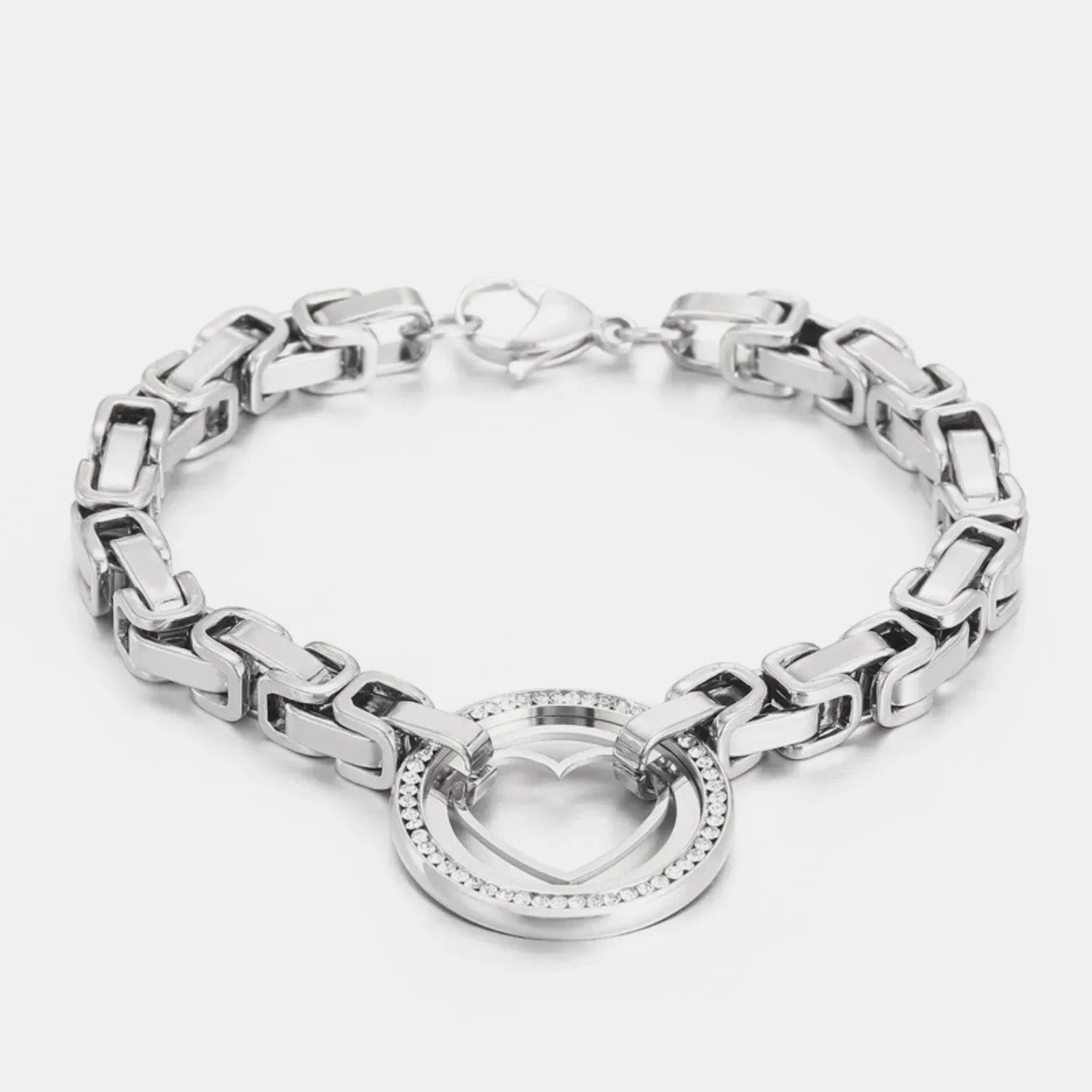 Stainless Steel Inlaid Zircon Cutout Heart Bracelet Silver One Size Bracelets - Tophatter Daily Deals