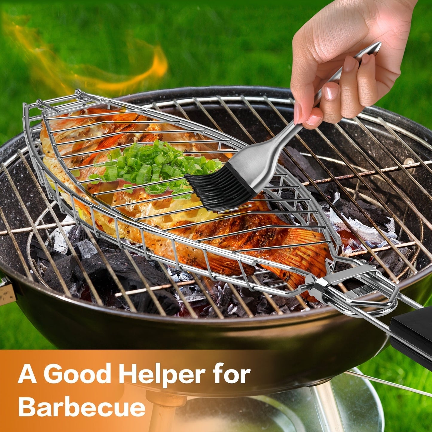 Fish Grilling Basket with Handle Outdoor Grill Accessories - Tophatter Daily Deals