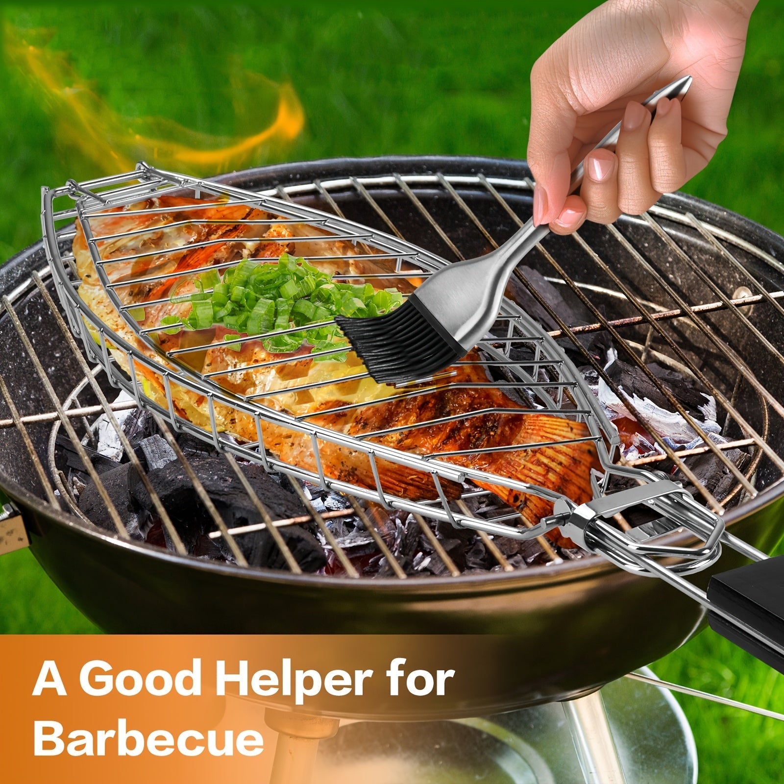 Fish Grilling Basket with Handle Outdoor Grill Accessories - Tophatter Daily Deals