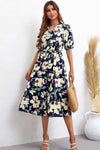 Floral Collared Neck Tiered Midi Dress Casual Dresses - Tophatter Daily Deals