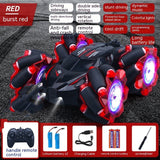 24G High-speed Wireless Remote Control Car Light Music Four-wheel Drive Double-sided Driving Flip Rotating Drift Car Stunt Car Red Single remote control 2PC Battery 0 - Tophatter Daily Deals