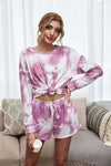 Tie-Dye Dropped Shoulder Top and Shorts Lounge Set Red-Violet Loungewear Sets - Tophatter Daily Deals