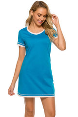 Contrast Trim Short Sleeve Lounge Dress Sleep Dresses - Tophatter Daily Deals