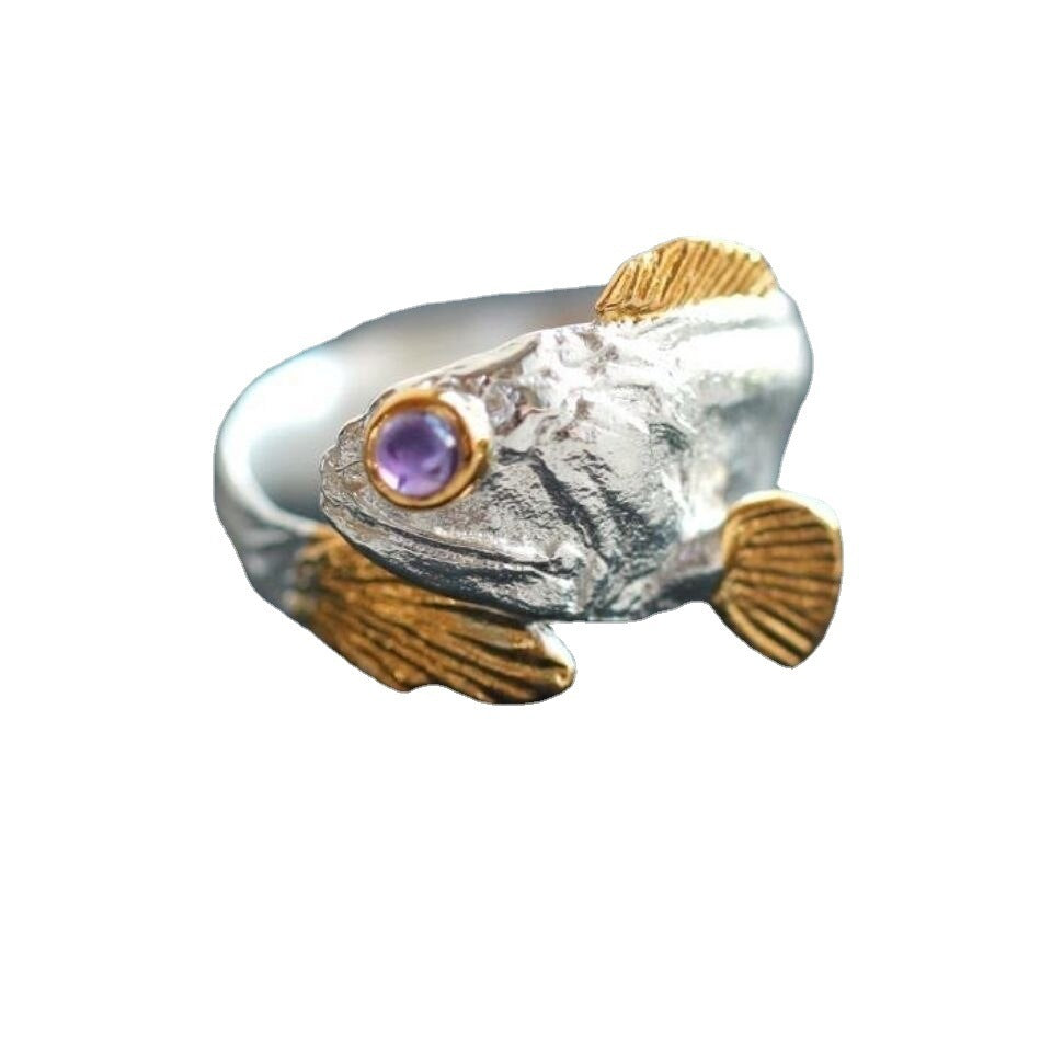 Alloy Two-color Goldfish Ring Opening Adjustable Animal Ring Jewelry 0 - Tophatter Daily Deals
