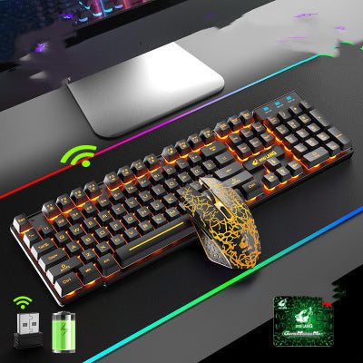 3 Wireless Charging Keyboard And Mouse Set Black orange light 0 - Tophatter Daily Deals