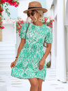 Printed Round Neck Puff Sleeve Mini Dress Green Casual Dresses - Tophatter Daily Deals