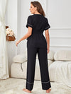 Contrast Piping Belted Top and Pants Pajama Set Loungewear Sets - Tophatter Daily Deals