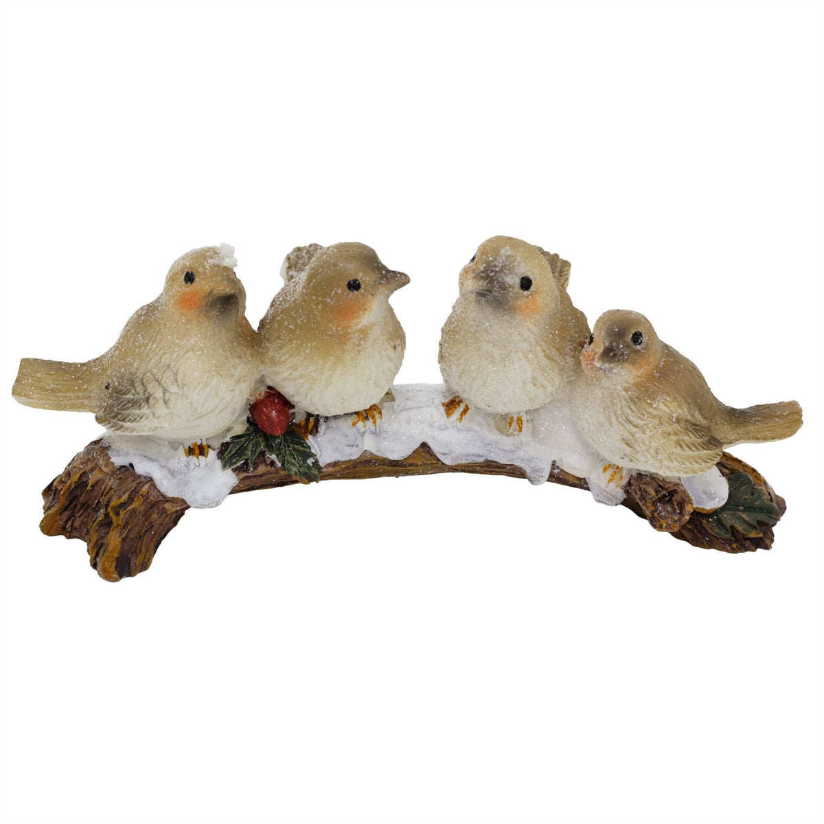 Festive Snowbirds on a Branch | 4 Bird Christmas Wildlife Ornament Figurine Ornament - Tophatter Daily Deals