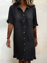 Women's Faux Denim Ruffle-Sleeve Shirt Dress Black Women's Dresses - Tophatter Daily Deals