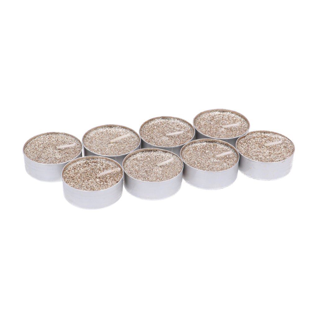 Pack Of 8 Gold Glitter Tealight Candles | Gold Wedding Christmas Tea Lights Candle - Tophatter Daily Deals