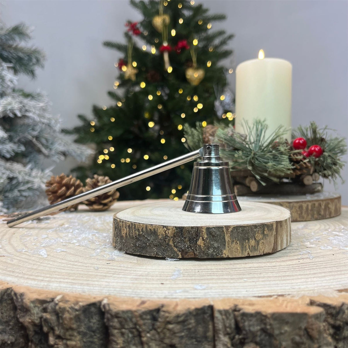 Silver Metal Bell Candle Snuffer | Long Handle Candle Wick Extinguisher - 20cm Candle Snuffer - Tophatter Daily Deals