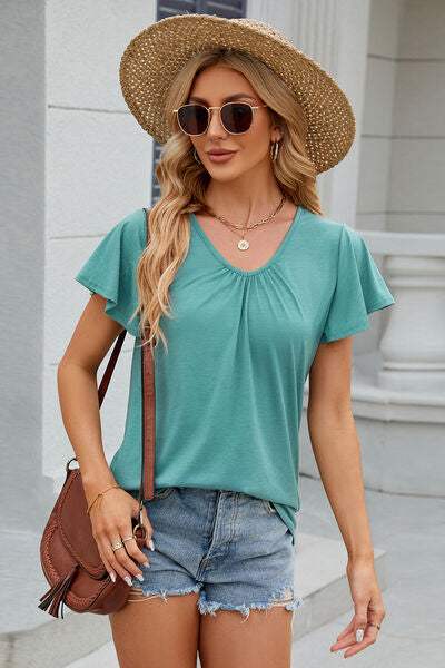 V-Neck Short Sleeve T-Shirt Teal Women's T-Shirts - Tophatter Daily Deals