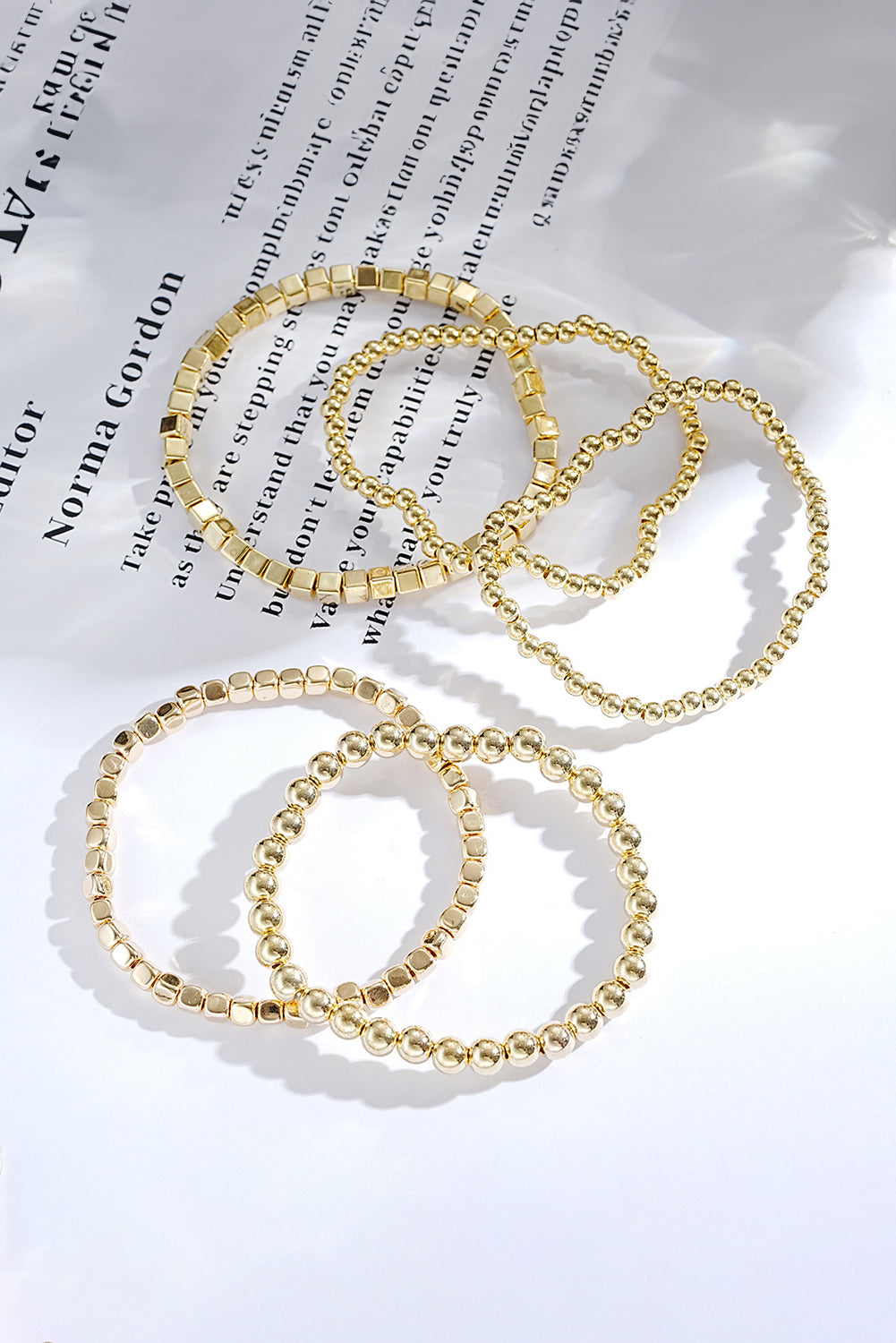 Gold 5Pcs Plated Cube Beaded Bracelet Set Bracelets - Tophatter Daily Deals