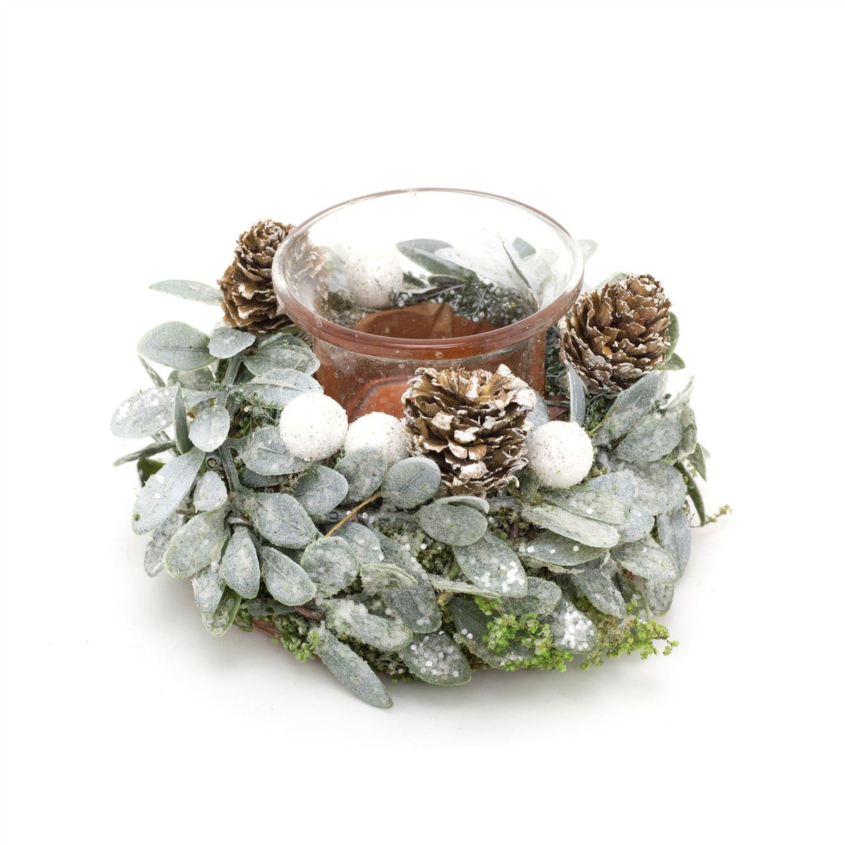 13cm Traditional Christmas Mistletoe Tealight Candle Holder | Christmas Wreath Tea Light Holder | Christmas Candle Centerpiece Candle Holder - Tophatter Daily Deals