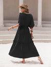 Tassel Trim Smocked V-Neck Short Sleeve Dress Casual Dresses - Tophatter Daily Deals