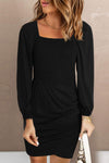 Square Neck Balloon Sleeve Mini Dress Black Casual Dresses - Tophatter Daily Deals