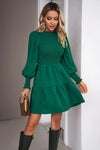 Smocked Lantern Sleeve Mini Dress Green Casual Dresses - Tophatter Daily Deals