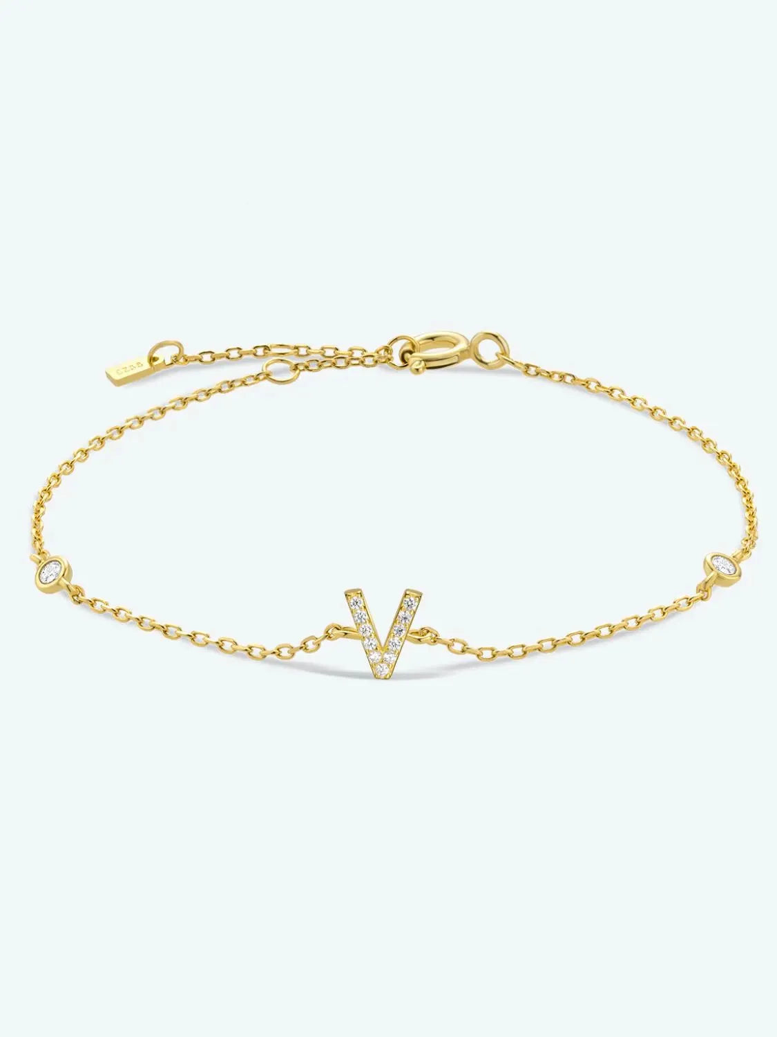 V To Z Zircon 925 Sterling Silver Bracelet V Gold One Size Bracelets - Tophatter Daily Deals