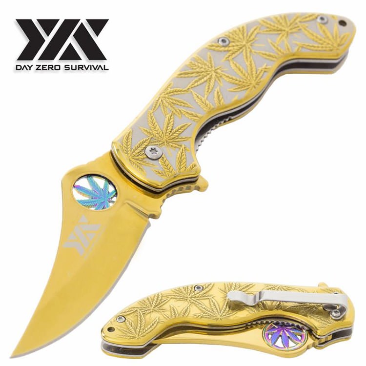 Marijuana Cannabis Leaf DZS Spring Assisted Open Pocket Knife - TOPHATTER'S ARMORY DEALS Collectible Weapons - Tophatter Daily Deals