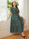 Plus Size Floral Round Neck Short Sleeve Midi Dress Casual Dresses - Tophatter Daily Deals