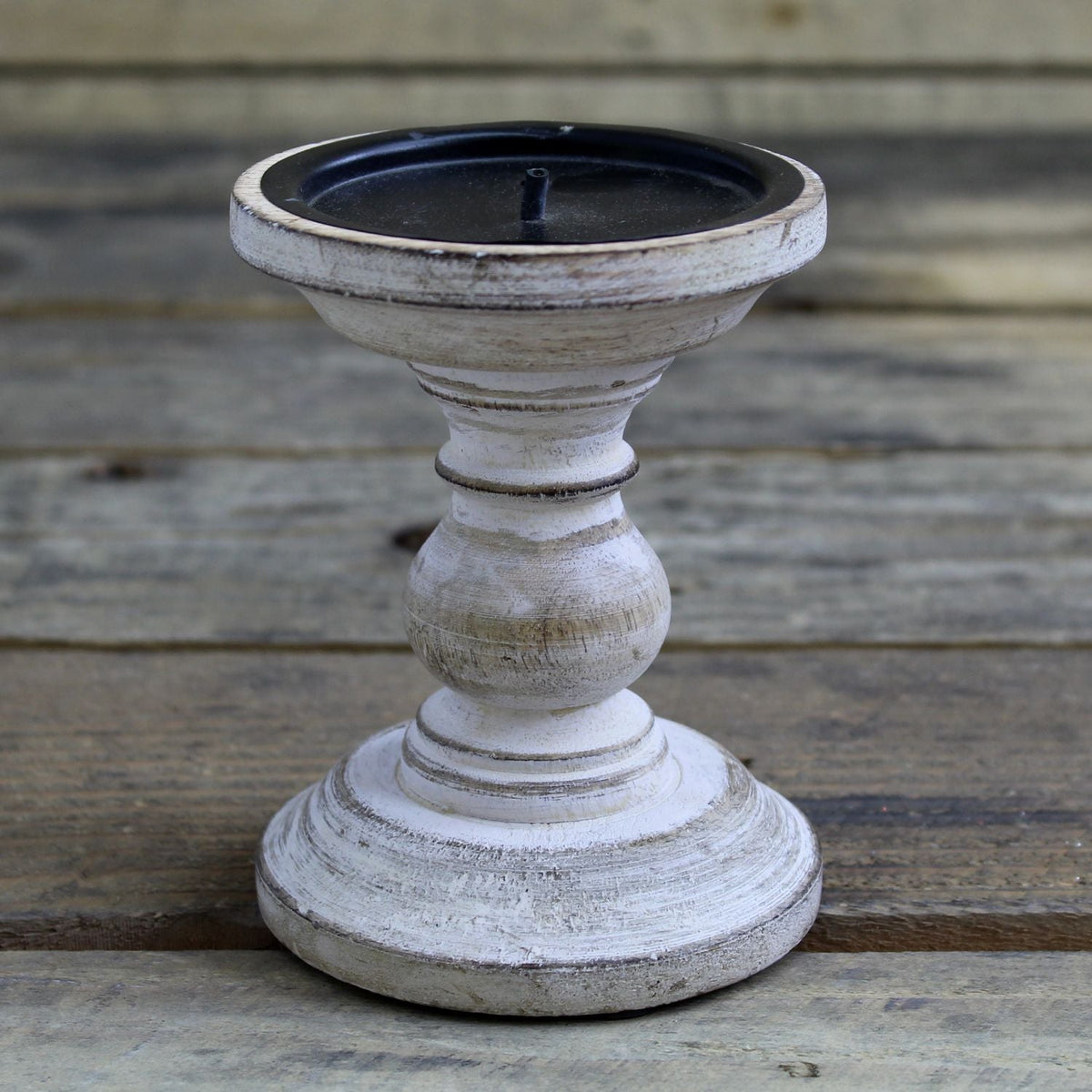 Traditional Wooden Candlestick - Handcrafted Wood Candle Stick Holder - Whitewashed Candlestick - Tophatter Daily Deals