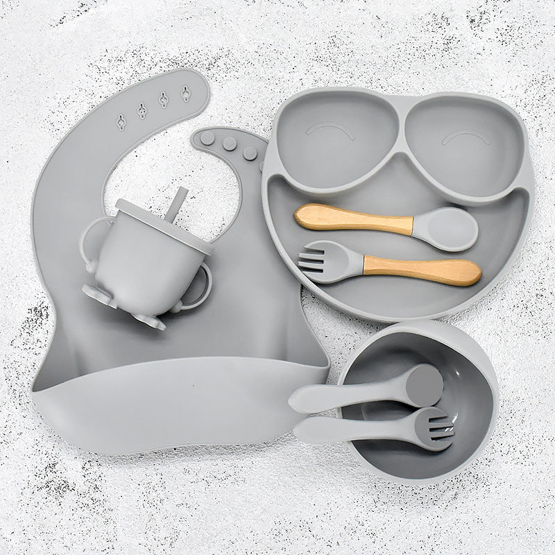11 Piece Baby Training Dinner Plate Bowl Grey 8PCS 0 - Tophatter Daily Deals