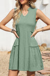 Frill Notched Sleeveless Mini Dress Sage Casual Dresses - Tophatter Daily Deals