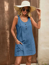 Decor Button Mini Tank Dress with Pockets Casual Dresses - Tophatter Daily Deals