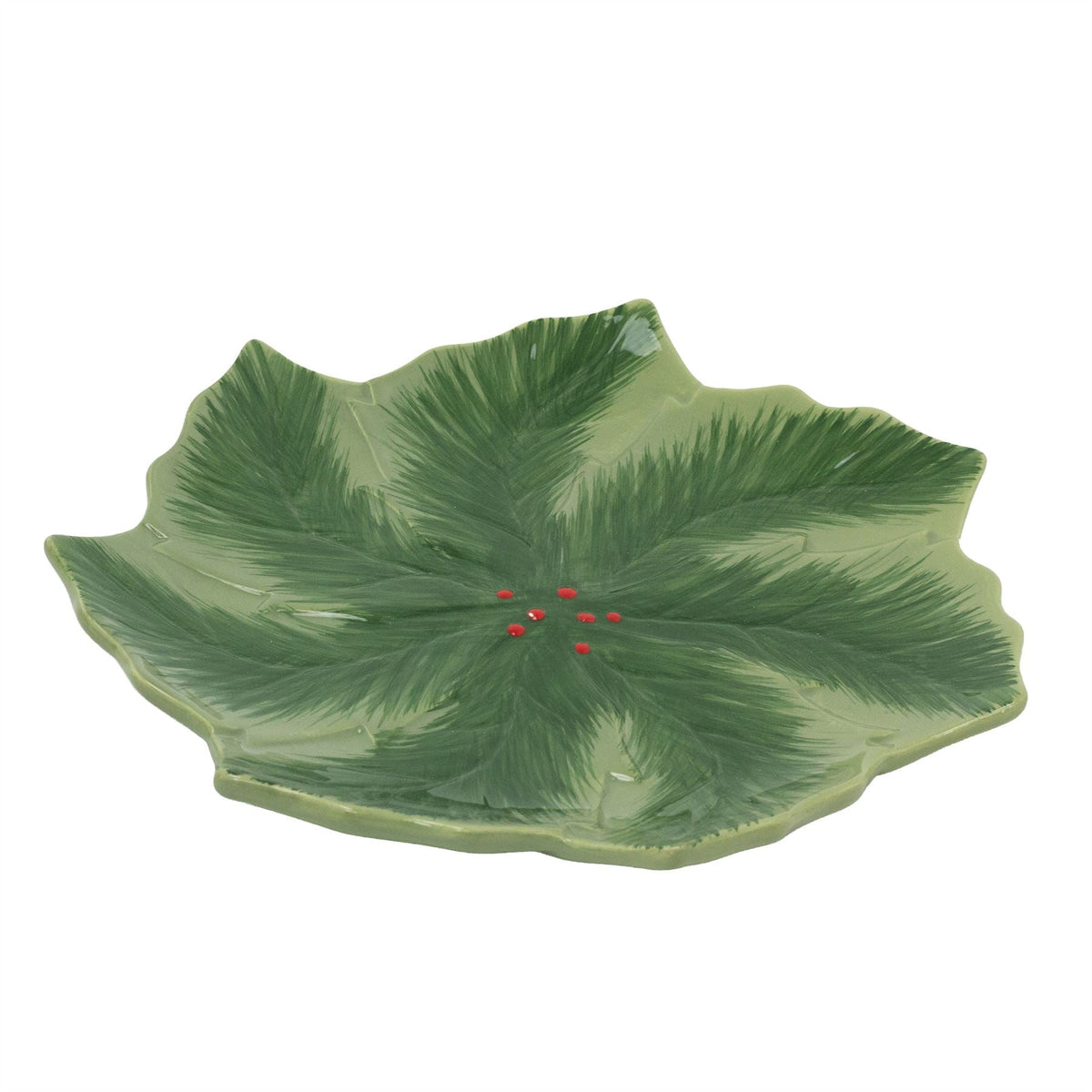 Reactive Glaze Holly Foliage Christmas Plate | Festive Ceramic Side Plate 22cm Plate - Tophatter Daily Deals