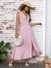 Full Size Slit V-Neck Sleeveless Midi Dress Casual Dresses - Tophatter Daily Deals