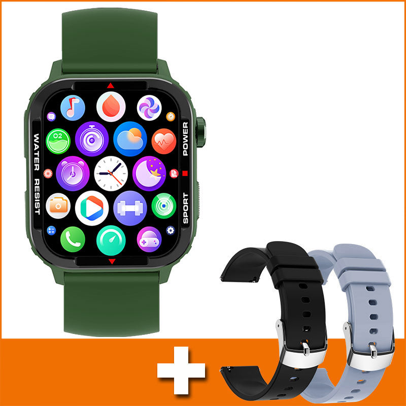 Bluetooth Sports Smartwatch Blood Pressure Blood Oxygen Monitoring Army Green With 2PCS Watch Strap 0 - Tophatter Daily Deals