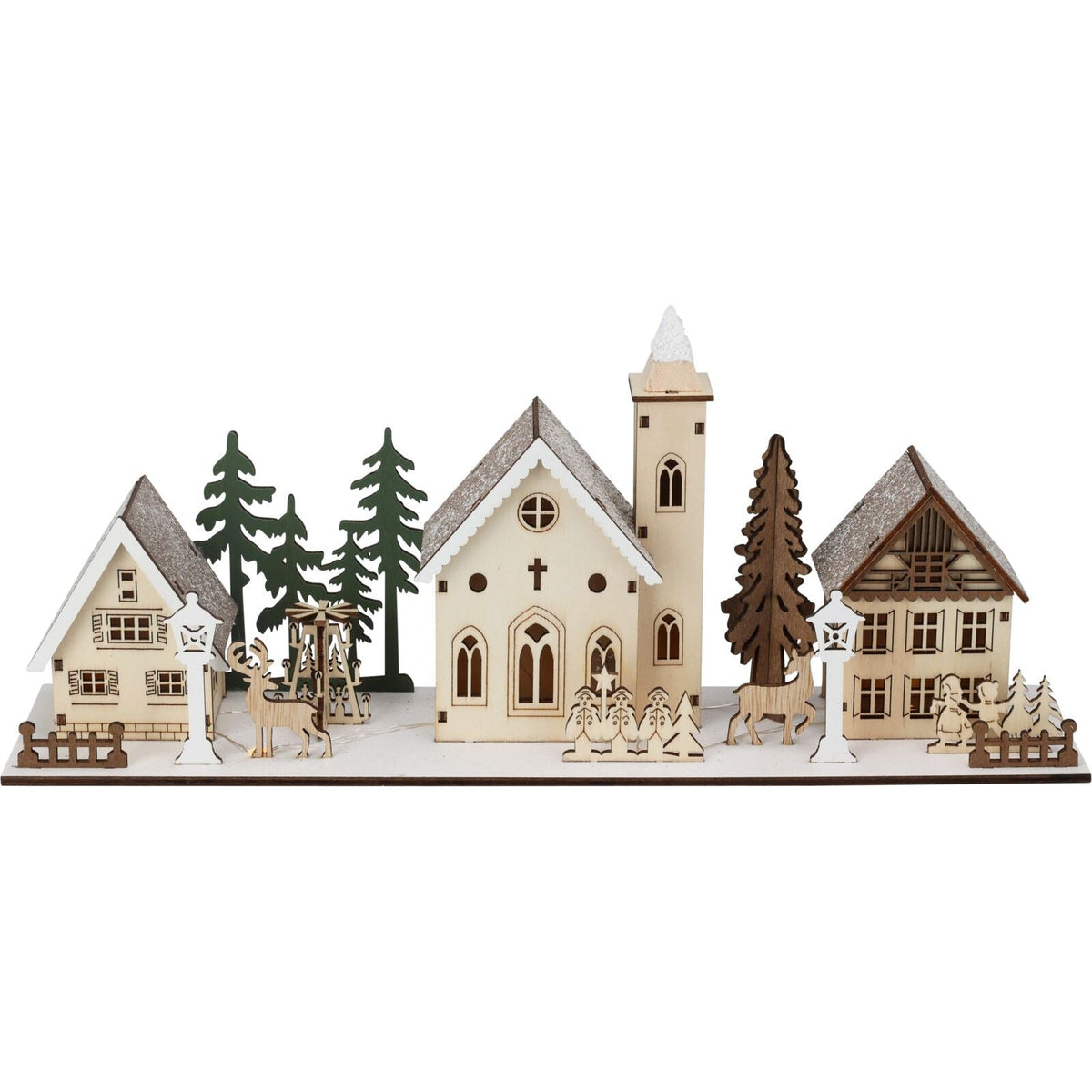 Christmas Scene Light-Up Houses | LED Wooden Winter Houses Ornament - 40cm Ornament - Tophatter Daily Deals