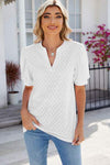 Eyelet Notched Puff Sleeve T-Shirt White Women's T-Shirts - Tophatter Daily Deals