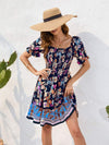 Printed Square Neck Short Sleeve Dress Ultra marine Casual Dresses - Tophatter Daily Deals