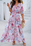 Printed Tied Half Sleeve Slit Dress Blush Pink Casual Dresses - Tophatter Daily Deals