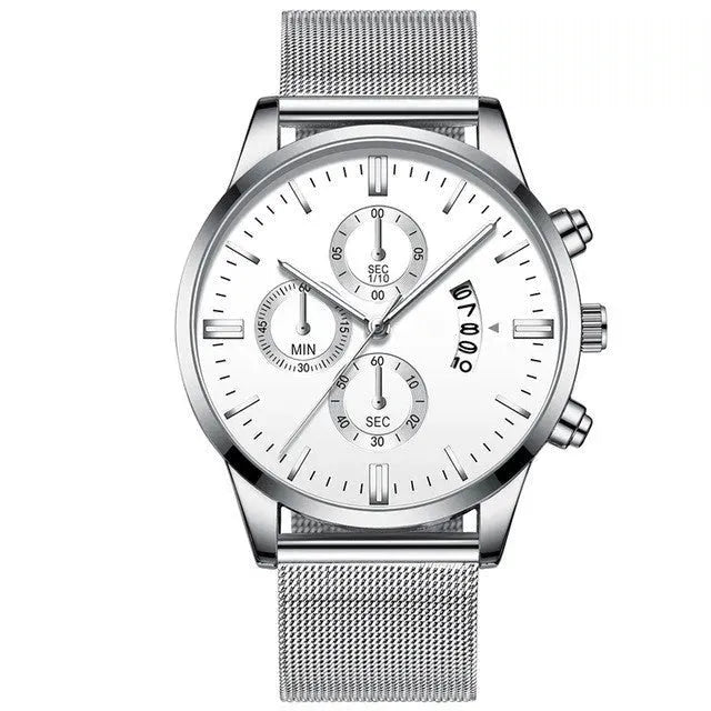Mens Business Luxury Watches For Men Mesh Band Quartz Watch Silver White Watches - Tophatter Daily Deals