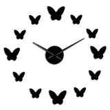 3D Mirror Wall Clock Butterfly Living Room Bedroom Home Decor Big Clock Time Black 0 - Tophatter Daily Deals