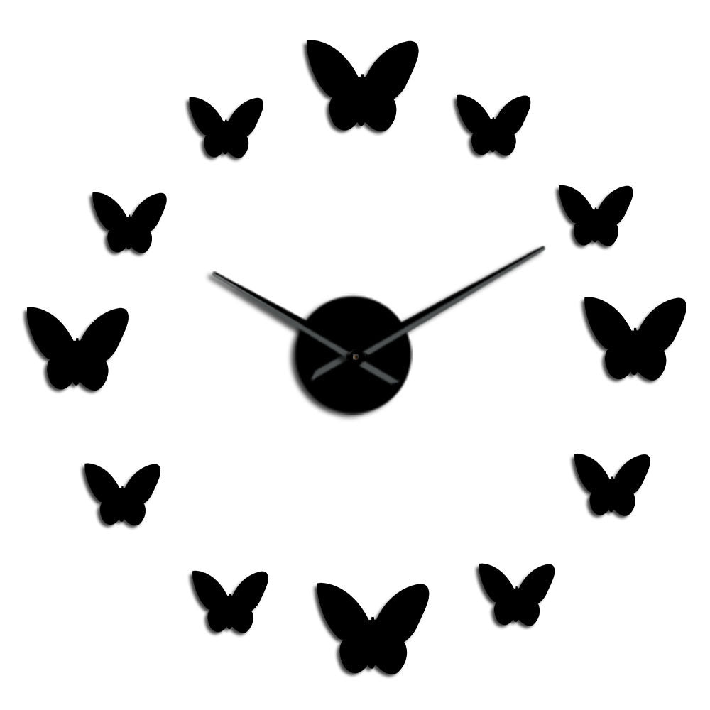 3D Mirror Wall Clock Butterfly Living Room Bedroom Home Decor Big Clock Time Black 0 - Tophatter Daily Deals