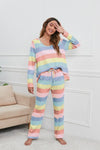 Striped Round Neck Long Sleeve Top and Drawstring Pants Lounge Set Loungewear Sets - Tophatter Daily Deals