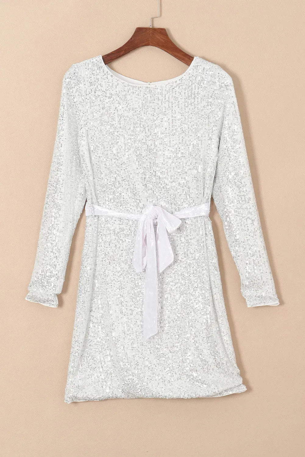 Sequin Tie Front T-Shirt Dress Ivory Cocktail Dresses - Tophatter Daily Deals