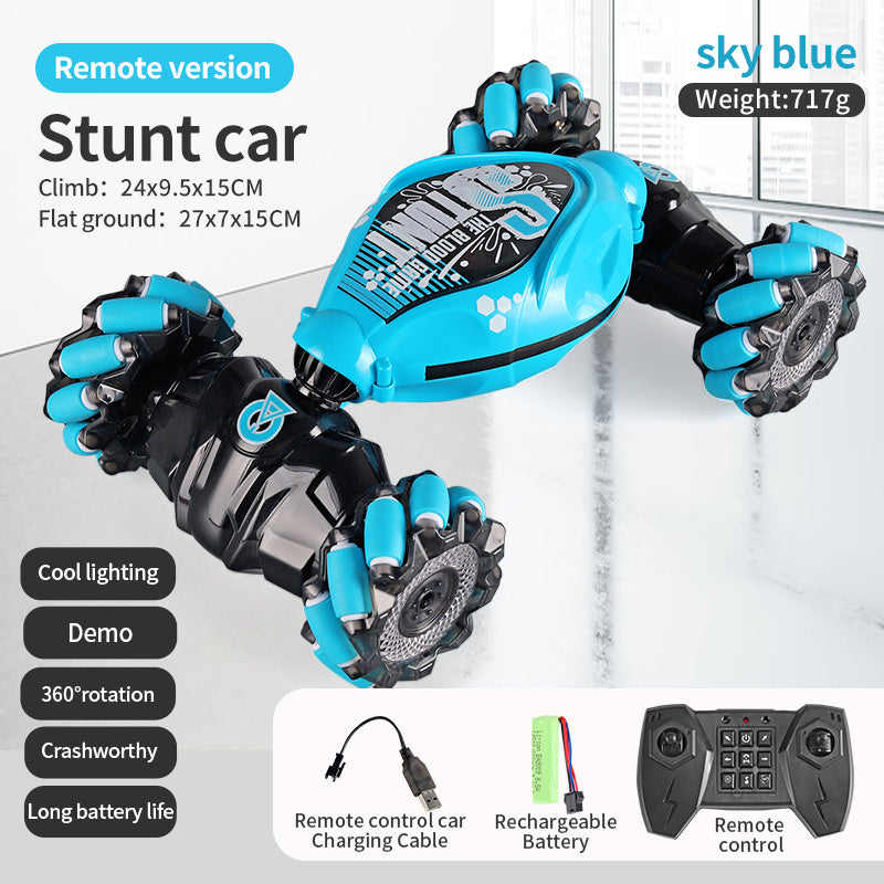 4WD RC Off Road Stunt Wheels Drift Car With Music Led Lights 2.4G Gesture Remote Control Spray 360 Rotating Climbing Car Toys Black 4 - Tophatter Daily Deals
