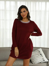 Contrast Round Neck Long Sleeve Lounge Dress Sleep Dresses - Tophatter Daily Deals
