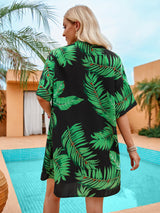 2pcs Casual Holiday Leaves Print Suit Summer Short Sleeve Shirt Top And Drawstring Shorts Sets For Womens Clothing 4 - Tophatter Daily Deals
