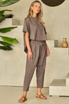 Simply Taupe High Low Boxy Fit Tee and Crop Pants Set Loungewear & Sleepwear/Loungewear - Tophatter Daily Deals